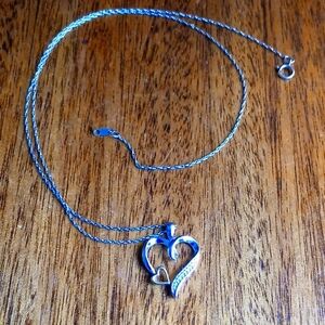 10k Gold+Natural Diamonds+Sterling silver ❤️  Heart Necklace with 17" 925 Chain.